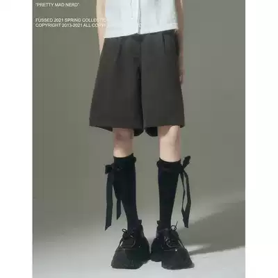 FUSSED original niche designer tomboy dark gray wide leg suit pants five-point shorts women's summer loose