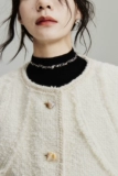 [FUSSED 22AW tweed jacket天然贝壳+圈圈羊毛 纯白小香风夹克外套]