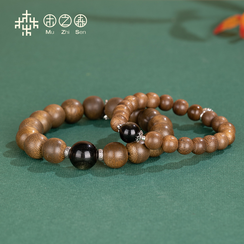 (The rest of your life has you)Brunei dense black oil old material original design Agarwood couple hand string honey fragrance