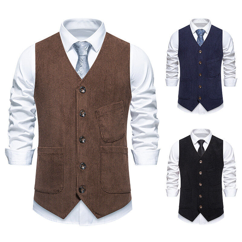 Cross-Border Foreign Trade 2025 Amazon New Men's Corduroy Fabric Retro Suit Vest Aliexpress