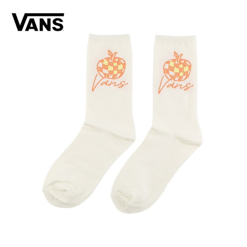Vans Genuine Women's Solid Color Apple Print Mid-Calf Pure Cotton Sports Comfortable Fit Lightweight Socks, One Pair
