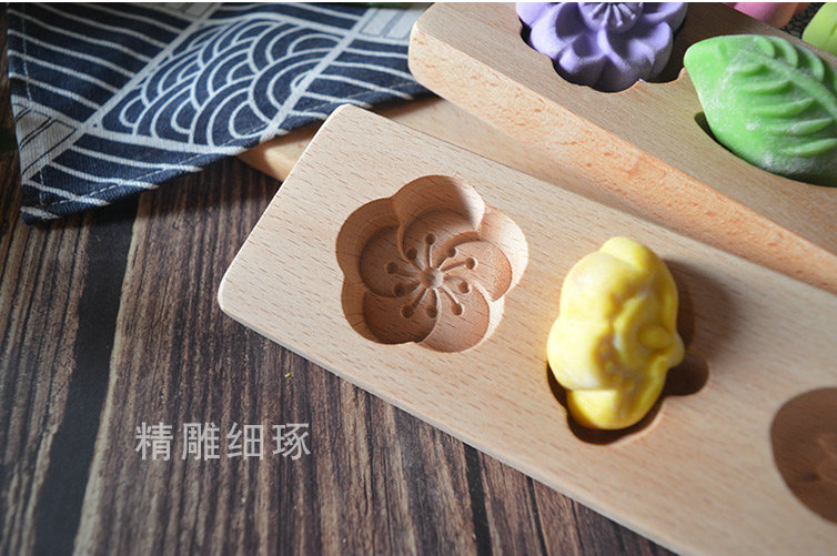 Mini Leaf Plum Blossom Mungbean Cake Pumpkin Pie Iced Moondding Gỗ Nhật Bản DIY Creative Hand Mold khuôn làm kẹo dẻo