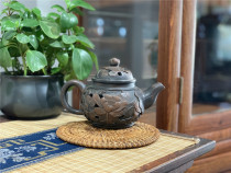 Yunnan Jianshui purple pottery pot double hollow relief pot Ruyi pot hand carved production