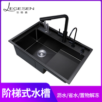 Step sink 304 stainless steel kitchen high and low step sink multi-function manual large single tank sink