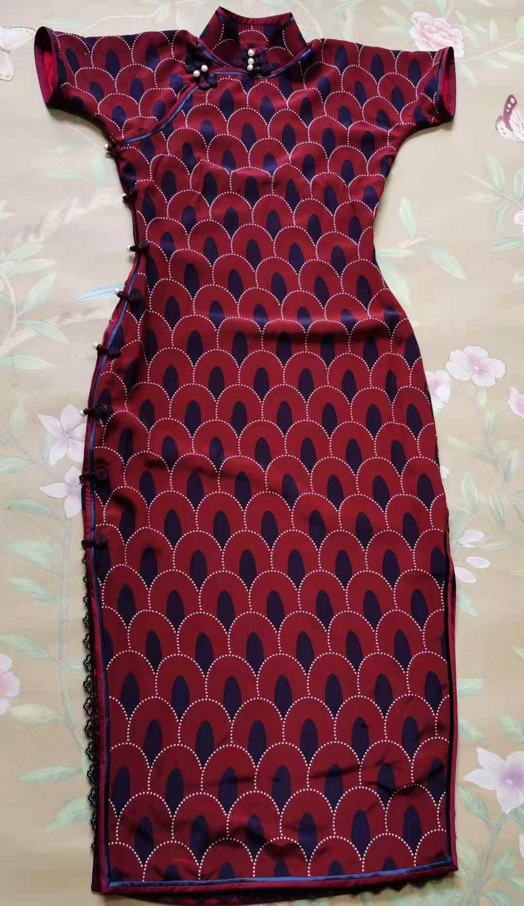 Wang Haichao ancient law flat cut true placket Handmade full buckle Cheongsam Silk embroidery Silk material girl Cheongsam