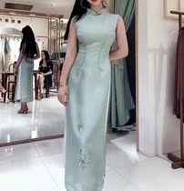 Handmade buckle Republic of China style dress handmade Su embroidery Ao Dai elegant annual meeting star embroidered Cheongsam skirt