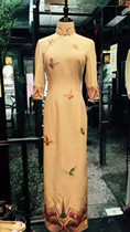  Spring and summer mid-sleeve sleeves heavy silk satin silk embroidery modified Chinese cheongsam dress