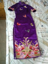 Heavy silk satin silk silk embroidered improved Chinese bridesmaids dress toasting cheongsam party dress