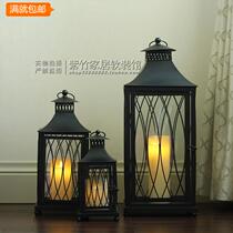 European style vintage black candlestick candle stand exhibition hall home SPA book bar outdoor metal ornaments windproof lights