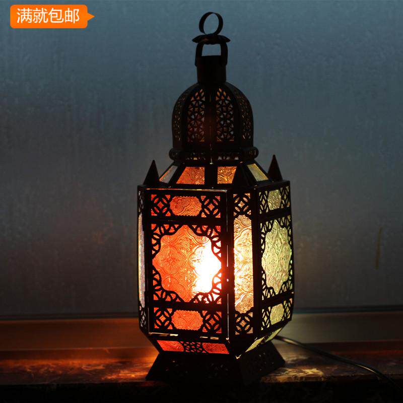 New Moroccan style iron art table lamp electric lamp bedside lamp decorative lamp colored glass lamp housewarming gift