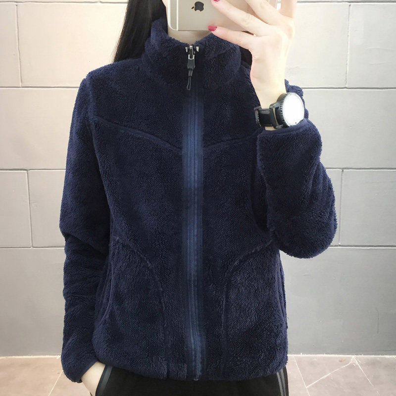 Outdoor double-sided wearing a suede jacket female autumn and winter climber climbing outside with a velvety thickened warm-shirt thick cotton T stand jacket