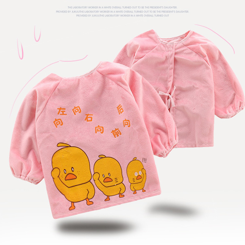Baby eating blouse Crystal velvet girl autumn and winter children's apron long sleeve waterproof boy bib baby anti-dressing
