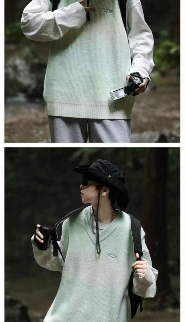 Gradient V-neck embroidered knitted pullover with vest sweater XZ307-MY2335-P55_voghion.com