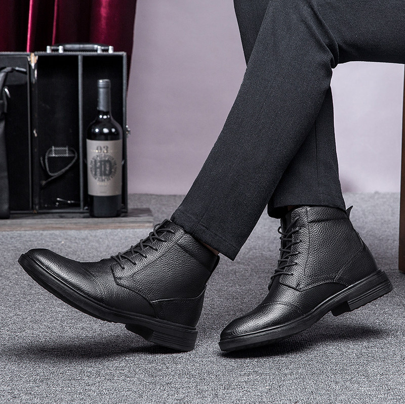 Fall and winter business men's shoes warm high-help shoes casual leather boots business leather shoes large-scale city camel cotton shoes