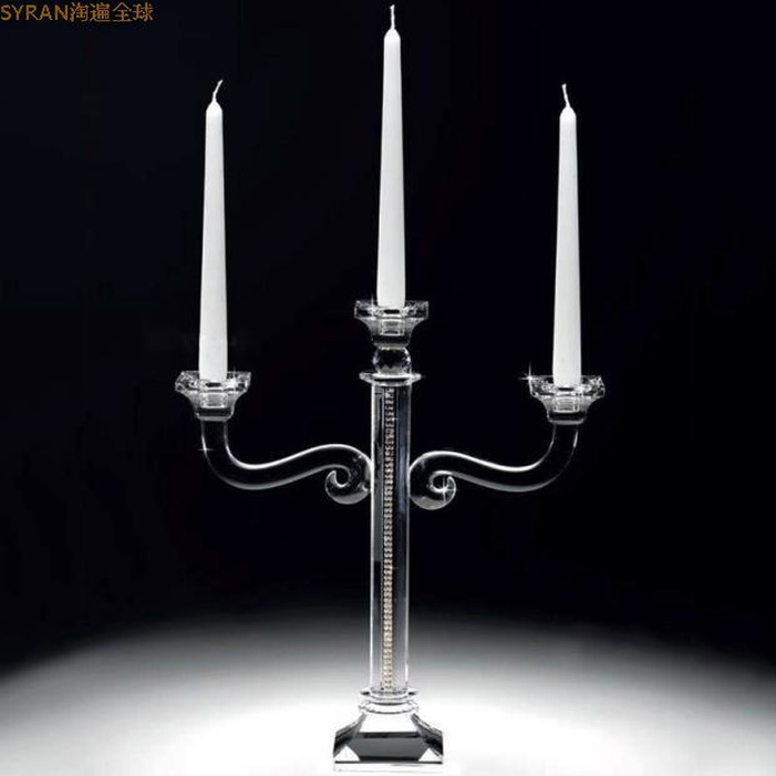 Eurostyle triple head crystal candlesticks Italy imports Ranoldi transparent crystal pendulum decoration process desktop furnishing