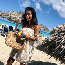 European and American style resort style thin chest transparent plaid strapless dress M-104