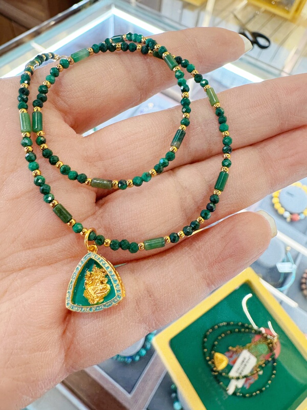Authentic Green Tara Malachite Double Circle Thin Bracelet from Xi'An Guangren