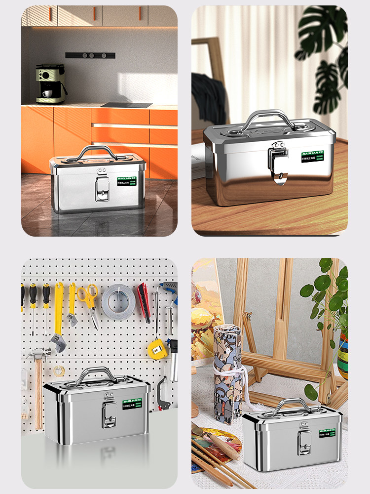 Baolian Stainless Steel Tool Box Industrial-Grade Storage Box Car-Mounted Household Multi-Functional Thickened Hardware Iron Box Portable