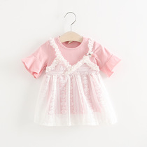 Baby summer dress 0-1-2 years old foreign girl baby lace princess dress 3 years old girl Korean summer short sleeve dress