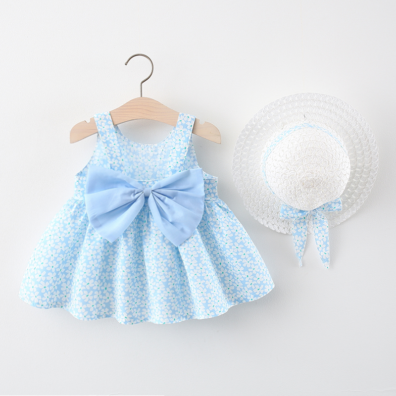 Little Blue Flower - Collect And Buy HatBaby girl summer wear Foreign style girl Dress One year old baby Floral skirt pure cotton clothes children skirt Princess Dress