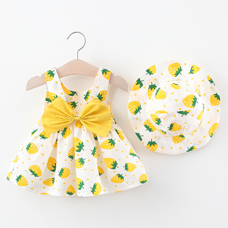 New Yellow StrawberriesBaby girl summer wear Foreign style girl Dress One year old baby Floral skirt pure cotton clothes children skirt Princess Dress