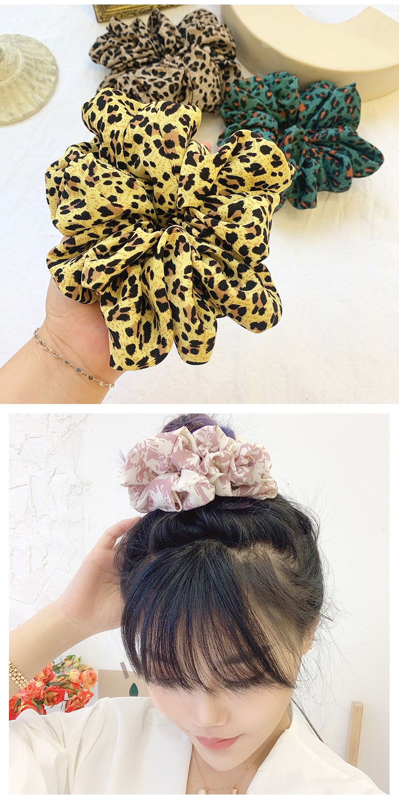 Exagerada Cuerda De Cabeza Retro De Gran Tamaño Nueva Cuerda De Cabeza Floral Scrunchies Baratos Al Por Mayor display picture 4