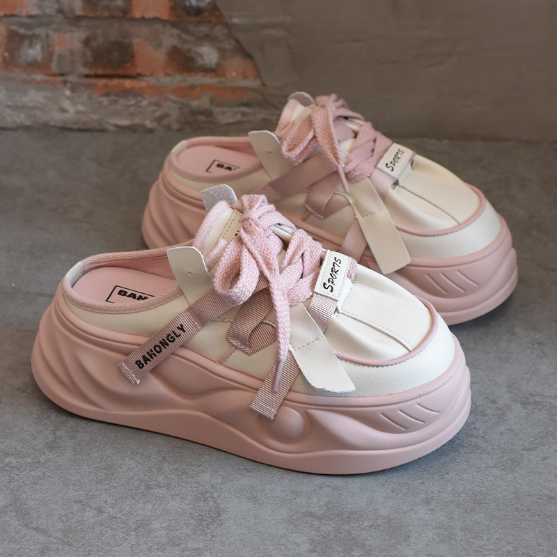 Platform Wedge Mules for Petite Women, 2026 Summer New Style, Pink Versatile Breathable Non-Slip Dad Shoes