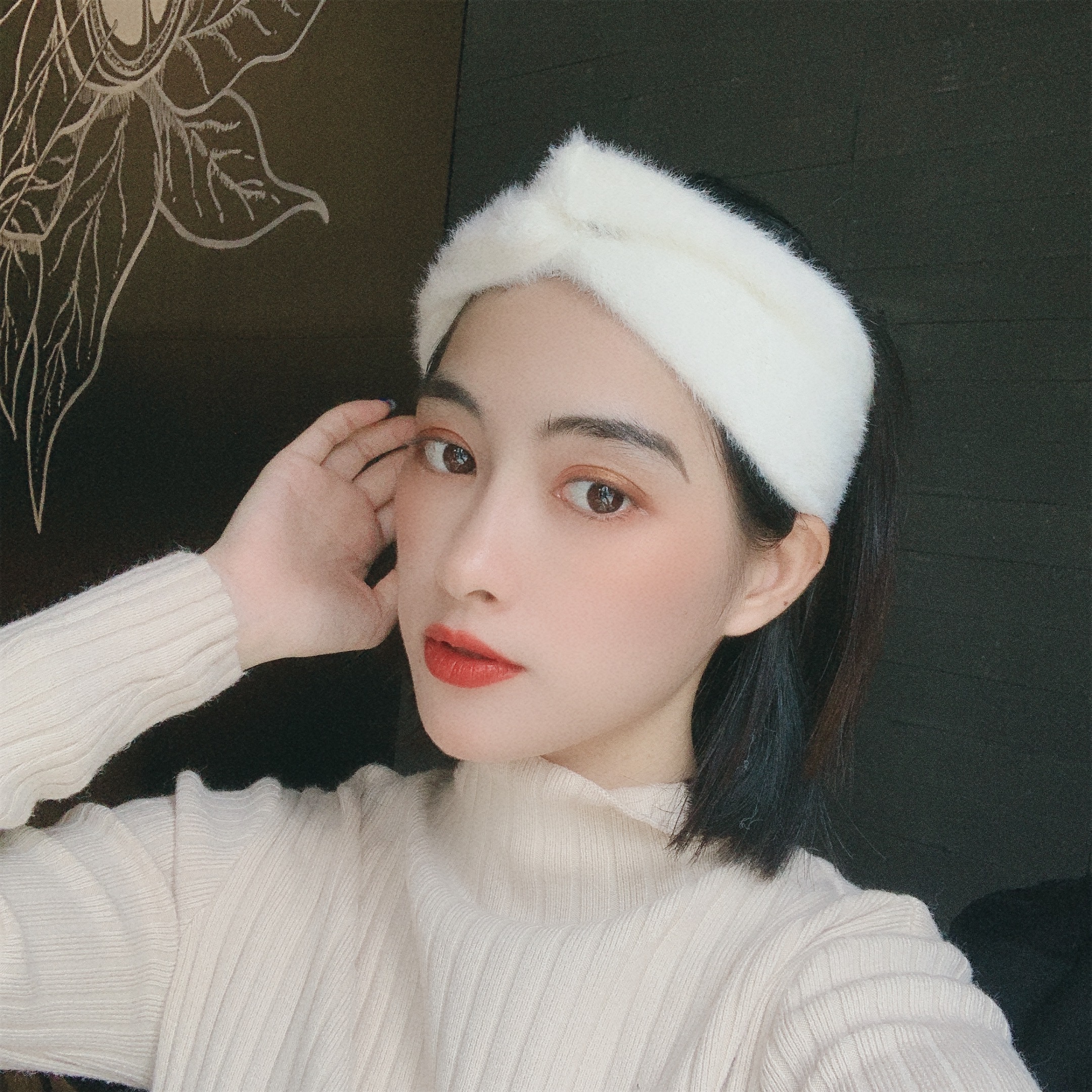 Imitate sable cross headband thickened knot bow headband face knit headband decorated with moon headband