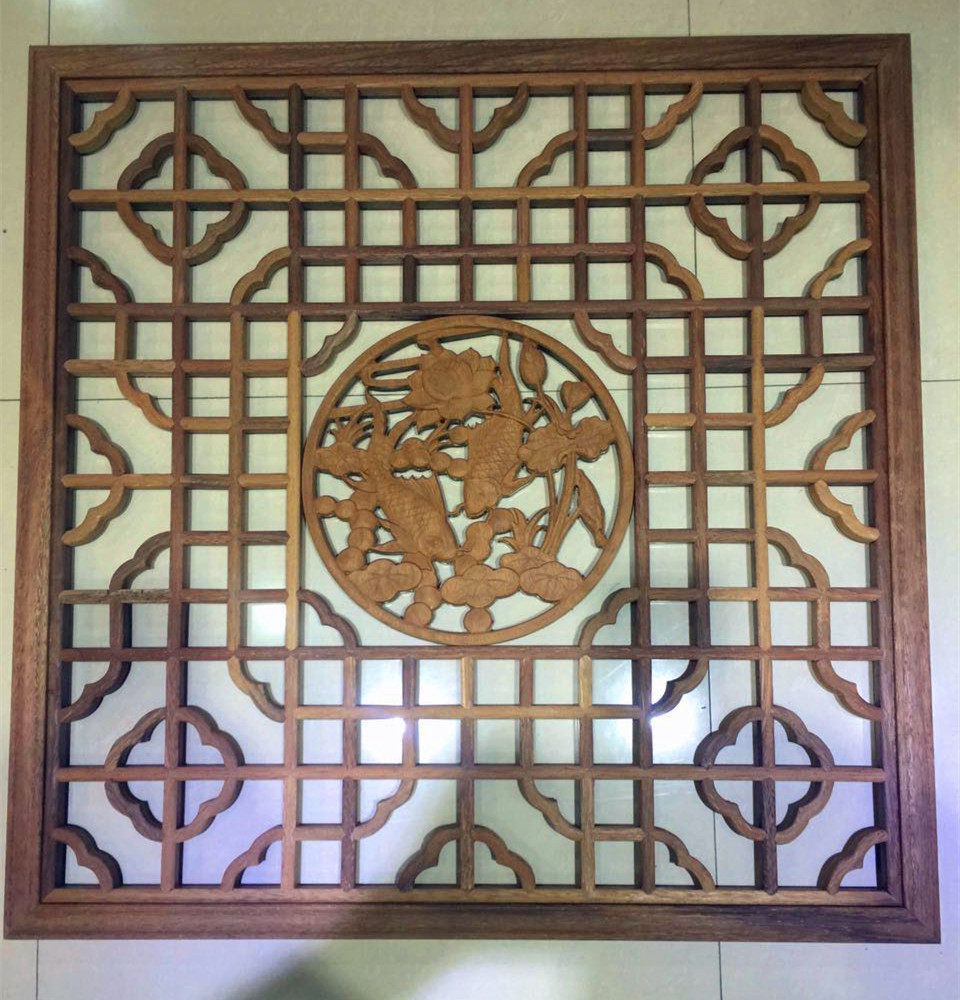 Chinese imitation antique solid wood flower pear pineapple lattice hollowed-out Fuwords flower lattice suspended ceiling partition Xuanguan doors and windows Dongyang wood carving