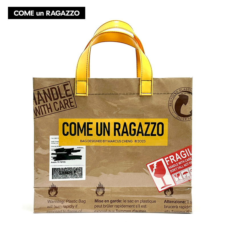 Like a Boy/库恩拉 Cur Kraft Paper Shopping Bag with Pvc Applique Open-Top Tote Bag