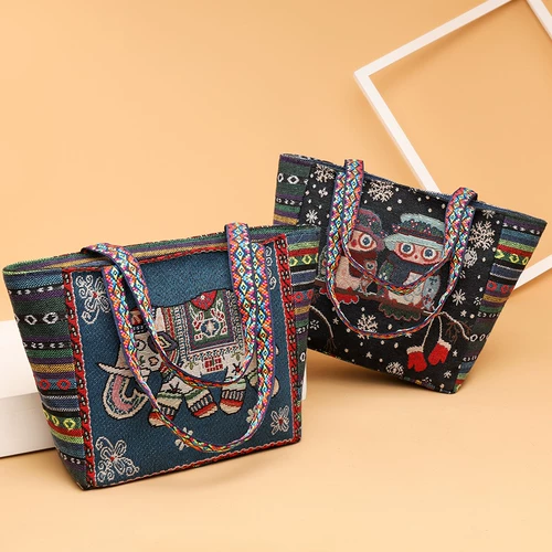 Этническая сумка на одно плечо, мультяшный прочный шоппер, портативная сумка через плечо, этнический стиль
