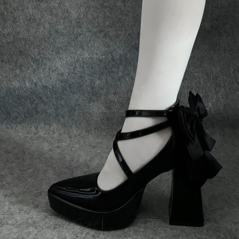 Black Cat · Cross Judgment in Stock 11cm Waterproof Pointed High Heels Elegant Gothic Lolita Shoes