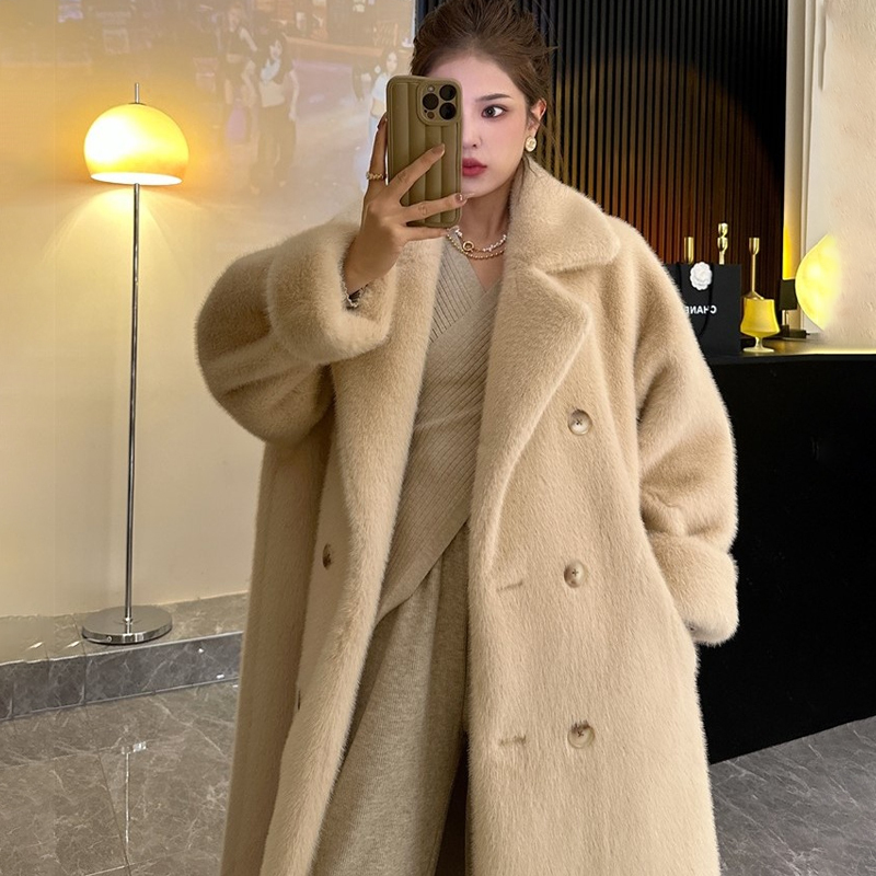Imitation Mink Fur One-Piece Coat 2025 New Winter Thickened Long Suit Collar Eco-Friendly Fur Jacket for Women
