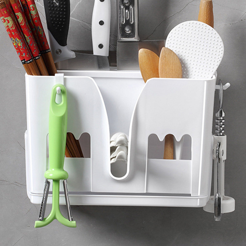 Chopsticks cage plastic household punch-free chopsticks basket wall-mounted chopsticks tube multi-functional kitchen drain knife holder storage box