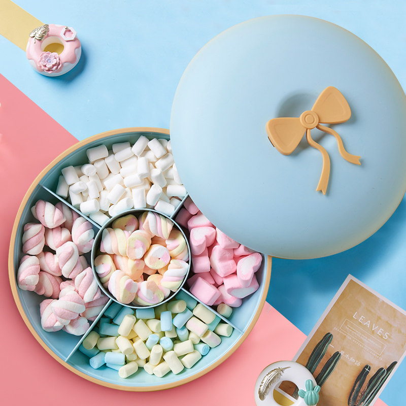 Plastic fruit plate home creative modern living room coffee table melon seed plate dry fruit plate compartment with lid snack candy box