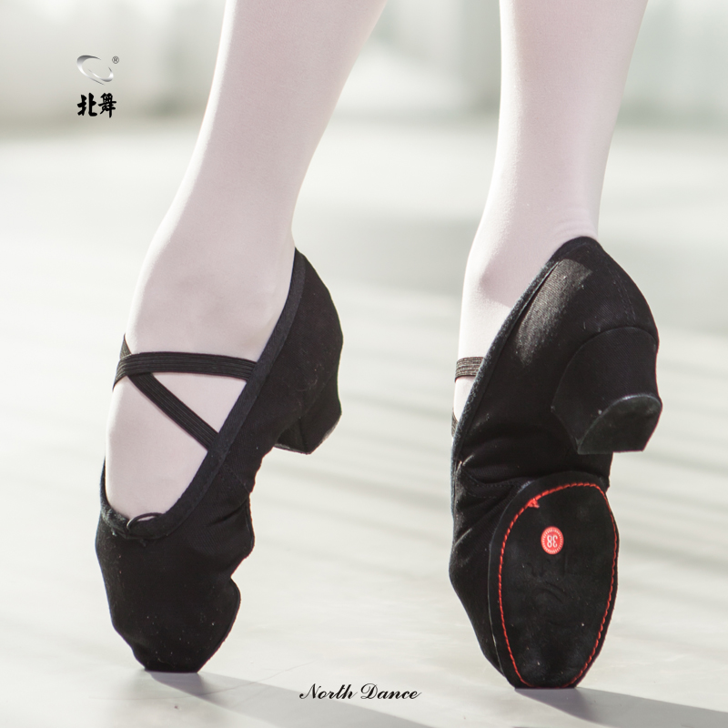 North dance ballet female canvas teacher shoelace heel dance shoes soft sole exercise shoes ethnic dance yoga belly dance shoes black