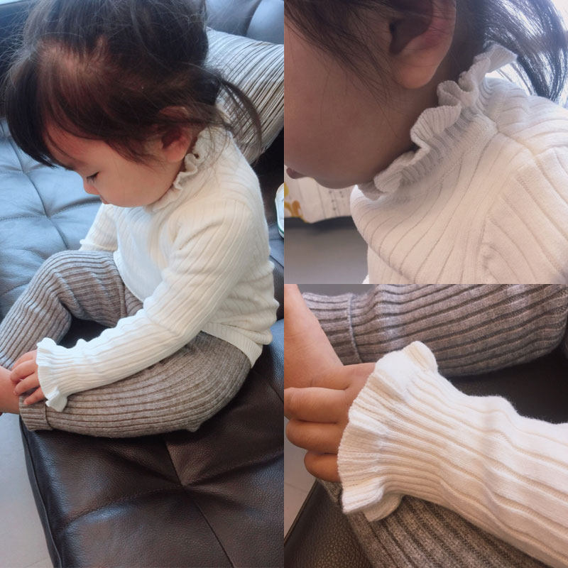 Baby white blouse cotton-ear neck children plus pot-lace knitted sweater girl autumn winter