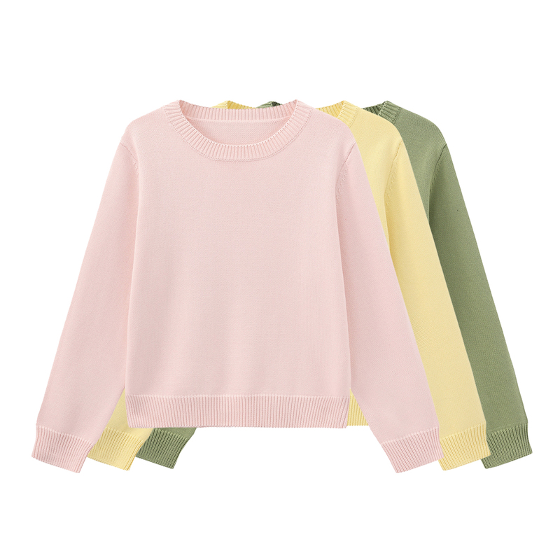 100% Pure Cotton Loose Knit Sweater for Women, New Autumn and Winter Style, Sweet Style, Solid Color, Round Neck, Non-Pilling Base Layer Top