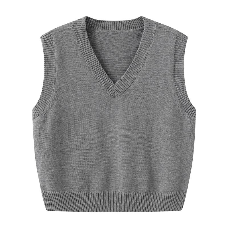 100% Cotton Non-Pilling Knitted Vest for Women, Spring and Autumn V-Neck Gray Sleeveless Pullover Sweater Vest for Layering