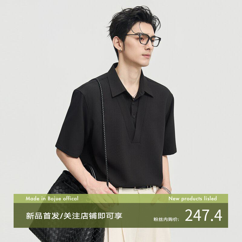 Three-Proof Anti-Wrinkle Design Earl Zhuoer 26 Summer High-End Fake Two-Piece Short-Sleeved Polo Shirt Men's Lapel T-Shirt