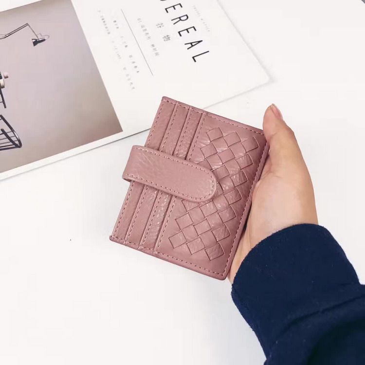 Minimalist ultra-thin handwoven double-sided small card bag Women's Korean cute card clip credit card cover mini card bag