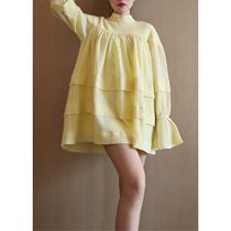 Zhao San one curtain dream goose yellow half high collar flared sleeve cake skirt womens new design sense