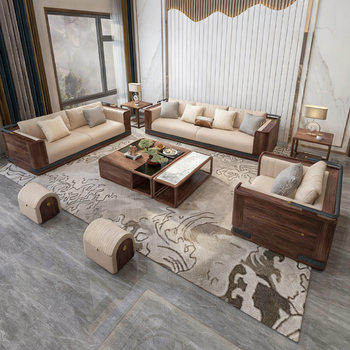 New chinese song style aesthetic sofa set 2025 new light luxurious high-end black walnut home sofa set