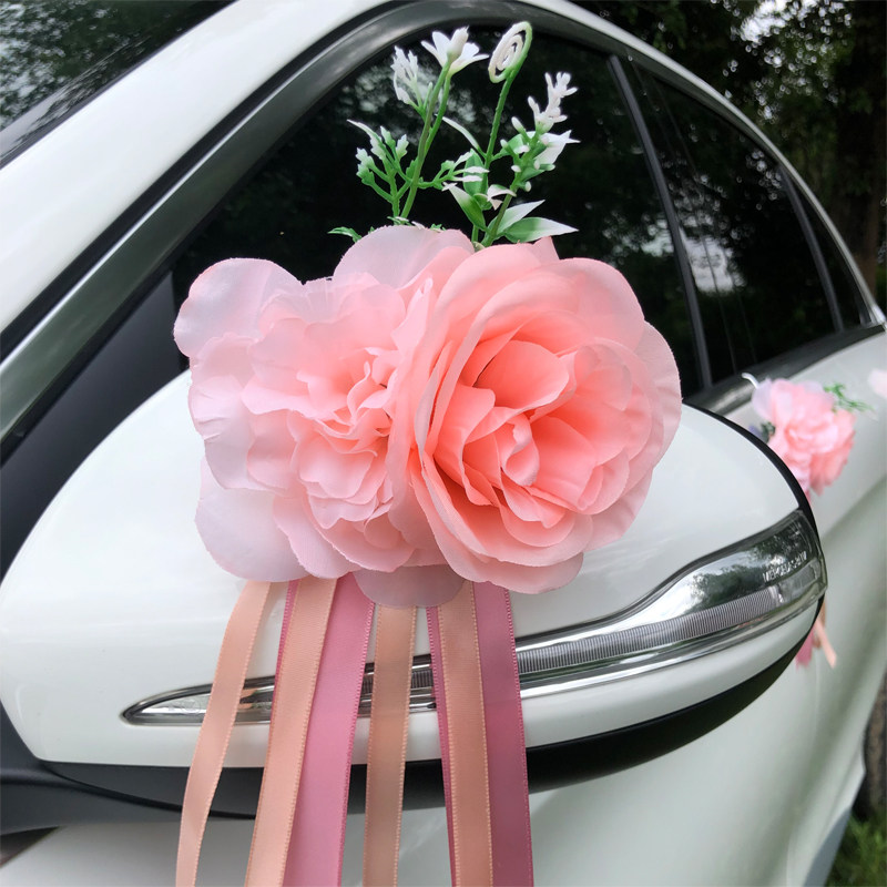wedding wedding simulation hydrangea knot wedding car side car decoration mirror door handlebars and chairs back flower wedding room stairs car decoration mirror door handlebars
