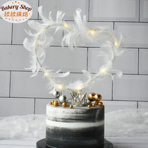  Net celebrity love feather birthday cake decoration plug-in Wedding dessert table creative dress up holiday dress up