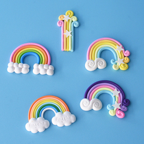  Soft pottery Rainbow clouds stars micro landscape baby ornaments Birthday cake decoration ornaments Plug-in diy materials