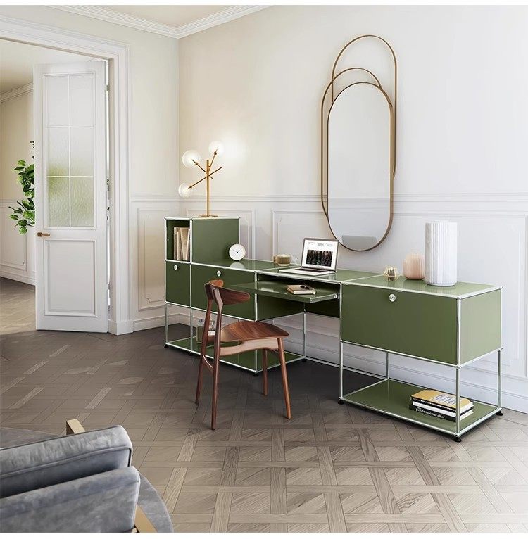 中古USM餐边柜复古橄榄绿不锈钢斗柜客厅沙发储物边柜模块电视柜-阿里巴巴