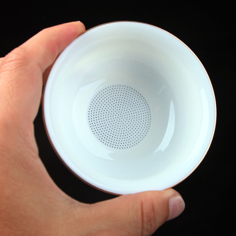 Dechina white porcelain tea leak filter ceramic handmade tea filter bubble tea filter mesh gold edge tea accessories