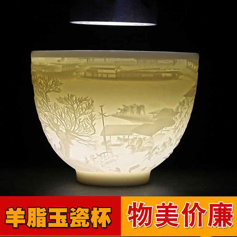 Dehua suet jade ceramic white porcelain master cup personal cup single cup kung fu tea set small tea cup Pu'er cup tea cup