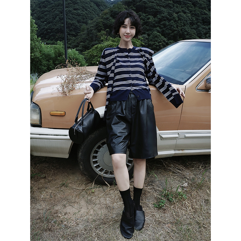 Tt Designer [New Layered Design] High-End Light Luxury Sheepskin Shorts Women's Spring New Genuine Leather Pants